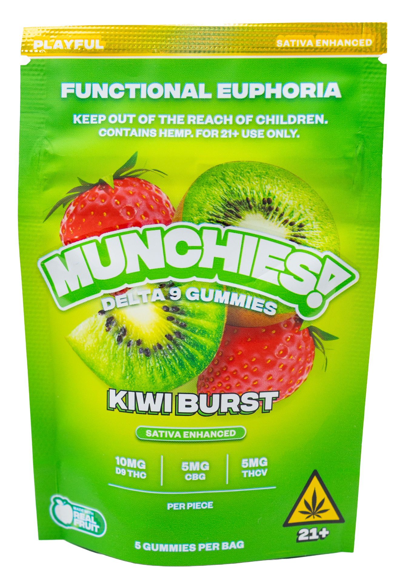 Munchies Functional Euphoria D9 gummies Kiwi Burst 5pc 50mg Sativa